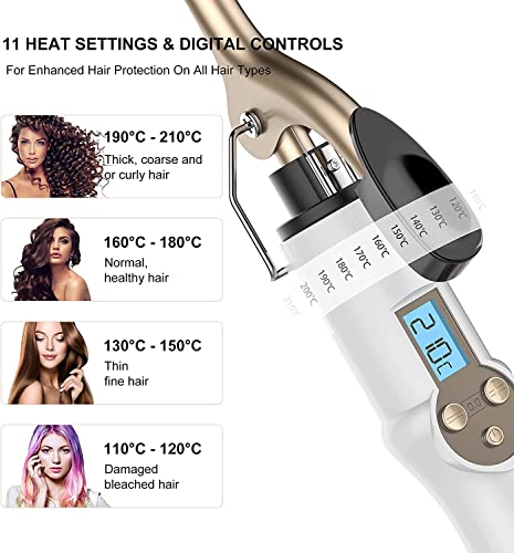 Rizador de Pelo Mini Diámetro 9MM, AIMERVO Tenacilla Ultra Fina Profesional para Ricitos Afro, Planchas con Pantalla LCD, 11 Ajustes de Temperatura de 110 a 210 °C, Revestimiento de Ceramic-Toumaline