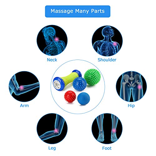 Rodillo de Masaje, Fansteck Masajeador de Pies y Manos, Masajeador ergonómico para aliviar dolor de Fascitis Plantar, músculo, cervical, muñecas y etc. Con 2 Pelotas Masaje. Material Seguro Duradero.