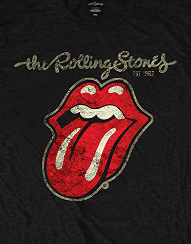 Rolling Stones The Plastered Tongue Camiseta, Negro (Black Black), Large para Hombre