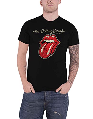 Rolling Stones The Plastered Tongue Camiseta, Negro (Black Black), Large para Hombre