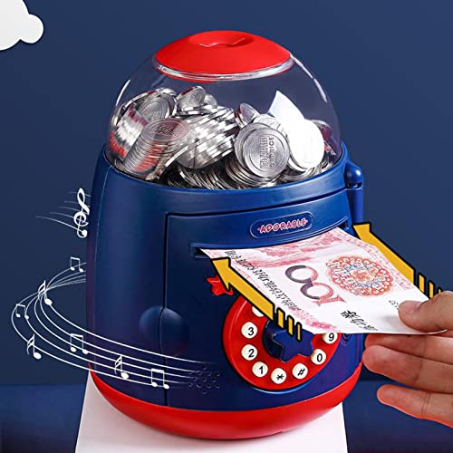 RONVEI Hucha Electrónica para Niños, Hucha Digital con Contraseña y Luz UV,Hucha Eléctrica para Monedas y Billetes Desbloqueo de Huellas Dactilares,Máquina de Ahorro Automático Mini ATM,C