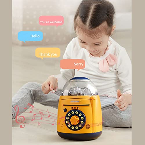 RONVEI Hucha Electrónica para Niños, Hucha Digital con Contraseña y Luz UV,Hucha Eléctrica para Monedas y Billetes Desbloqueo de Huellas Dactilares,Máquina de Ahorro Automático Mini ATM,A