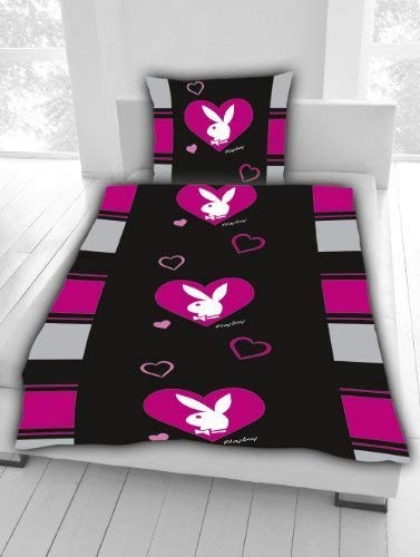 ropa de cama PLAYBOY BUNNY FUCSIA / Negro Corazón Modelo Especial 135 x 200cm 100% algodón NUEVO WOW