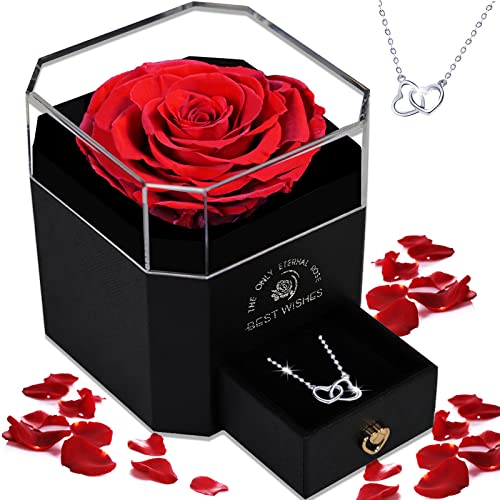 Rosas Eternas,Regalos Mujer, Flores Naturales Domicilio, Originales Romántico Personalizados de Collar, Navidad, Aniversario Pareja ,Madre cumpleaños, Padres Boda, para Bodas de Oro