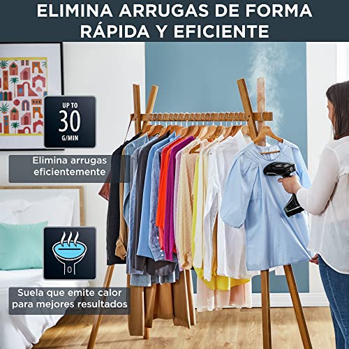 Rowenta Steam Force DR8250 - Cepillo de vapor de 200 W, vapor continuo de 30 g/min y golpe de vapor de 90 g/min, rapido calentamiento, higieniza y desinfecta, 2 ajustes de vapor, todo tipo textiles