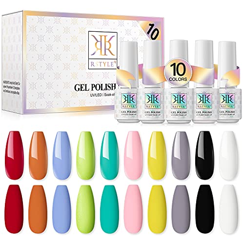 RSTYLE Esmalte Semipermanentes, UV LED 10pcs Kit Uñas de Pintauñas Gel Sólido de Larga Duración Esmalte de Uñas 5ml rojo verde naranja rosa negro blanco Esmalte de gel UV