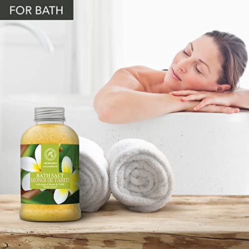 Sal de Baño de Monoi de Tahiti 600g - Sales de Baño Marinas con Aceite de Coco Natural & Extracto de Gardenia Tahitensis - Baño Relajante - Relajación - Buen Sueño - Sales de Baño de Aromaterapia