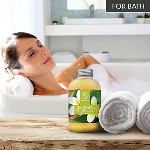 Sal de Baño de Monoi de Tahiti 600g - Sales de Baño Marinas con Aceite de Coco Natural & Extracto de Gardenia Tahitensis - Baño Relajante - Relajación - Buen Sueño - Sales de Baño de Aromaterapia