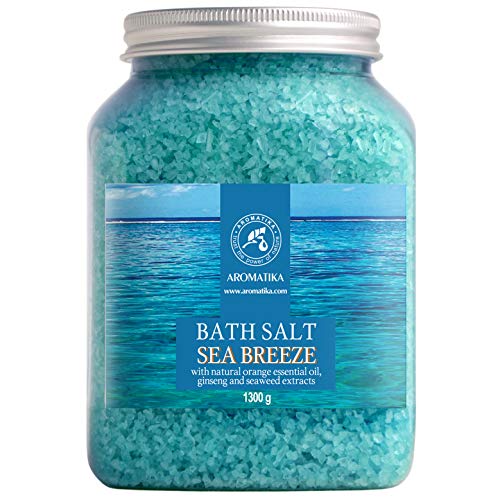 Sales Marinas de Baño 1300g - con Aceite Esencial Natural de Naranja - Extractos de Ginseng y Algas - 100% Natural Sal Marina - para un Buen Sueño - Relajación - Belleza - Cuidado Corporal