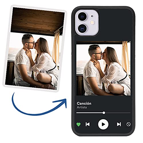 salvastore Carcasa canción Personalizada Playlist spotify para iPhone 12 Funda de Goma Flexible TPU Borde Negro CREA tu diseño con imagenes Canciones y Grupo de Musica Favorito