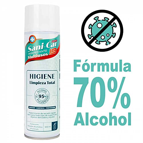 Sani-Car Spray Hidroalcohol Higienizante Multiusos 3 x 500ml. 79% Alcohol Aerosol Hidroalcohólico