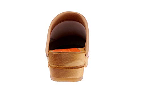 Sanita Lotte | Zuecos Abiertos | Producto Artesanal Original para Mujer | Zuecos de Piel con Suela de Madera | Naranja | 40 EU