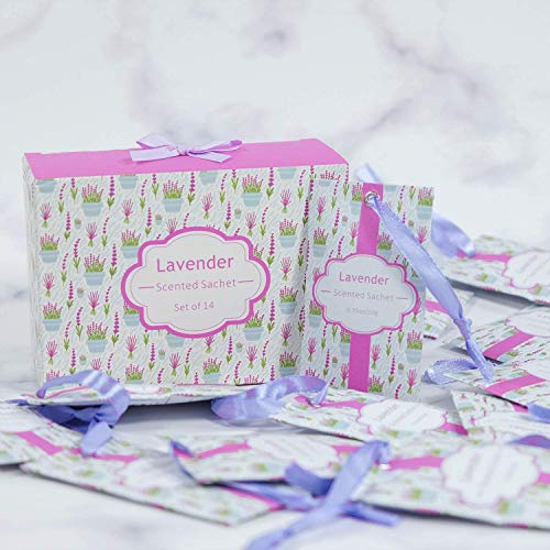 SCENTORINI Bolsitas perfumadas de lavanda premium bolsas perfumadas para ropa, regalos para el día de San Valentín, para cajones, armarios, habitaciones, baños, coches (14 bolsas)