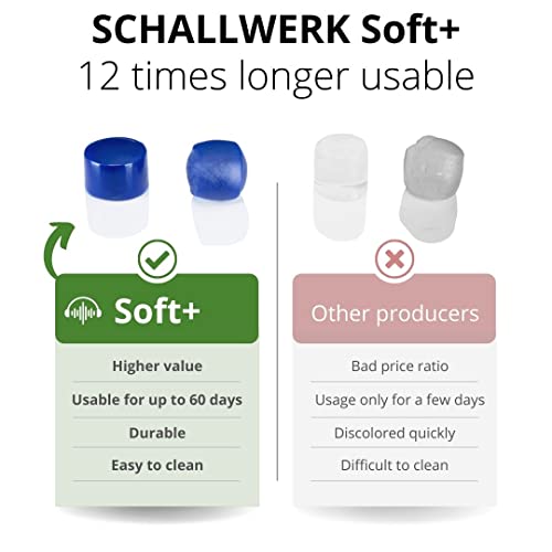 SCHALLWERK ® Soft+ 12 tapones oidos silicona – soporte óptimo como protección auditiva para dormir – tapones oidos silicona dormir – supresión del ruido mediante tapones de silicona…