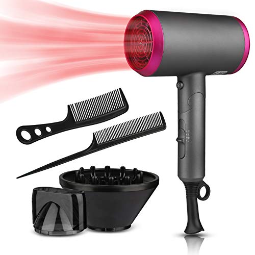 Secador pelo rizado, Sendowtek 1800W secador de cabello con Mango Plegable y Diseño de Tubo Interior 2 Velocidades 3 Temperaturas Tecnologia Ceramica y Ion Negativo para Cuidado del Cabello