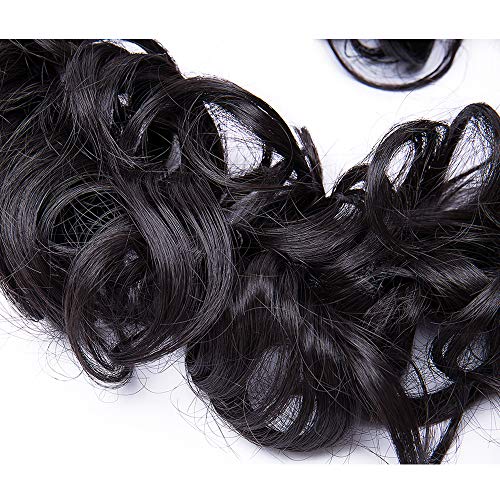 SEGO Moños Postizos VOLUMINOSOS Largos Rizados Pelo Sintético Como Natural [Castaño Oscuro] Recogido Elegante Coletero Extensiones de Cabello Coleta Postiza para Boda (85g)