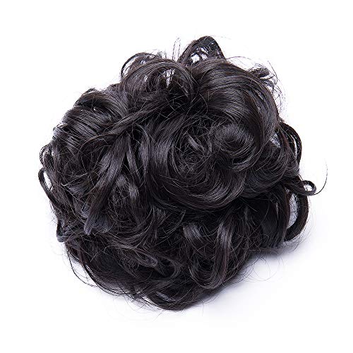 SEGO Moños Postizos VOLUMINOSOS Largos Rizados Pelo Sintético Como Natural [Castaño Oscuro] Recogido Elegante Coletero Extensiones de Cabello Coleta Postiza para Boda (85g)