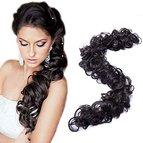 SEGO Moños Postizos VOLUMINOSOS Largos Rizados Pelo Sintético Como Natural [Castaño Oscuro] Recogido Elegante Coletero Extensiones de Cabello Coleta Postiza para Boda (85g)