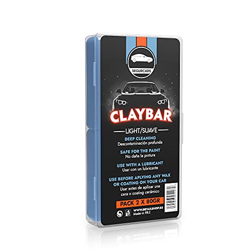 Segurcars - ClayBar grado medio y suave para el detailing de automóviles con lubricante concentrado | Barra de arcilla para coche (2 pack)