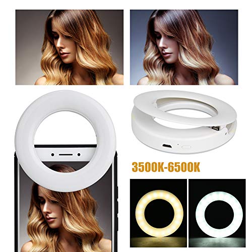 Selfie Ring Light, XJ-19 Portable USB Power 40 LED Camera Selfie Ring Fill Light 3200K-6500K con Clip elástico para cámara Smartphone Maquillaje Concierto en Vivo