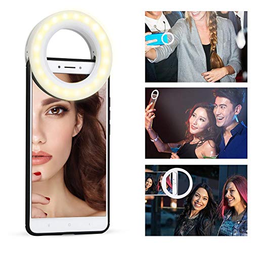 Selfie Ring Light, XJ-19 Portable USB Power 40 LED Camera Selfie Ring Fill Light 3200K-6500K con Clip elástico para cámara Smartphone Maquillaje Concierto en Vivo