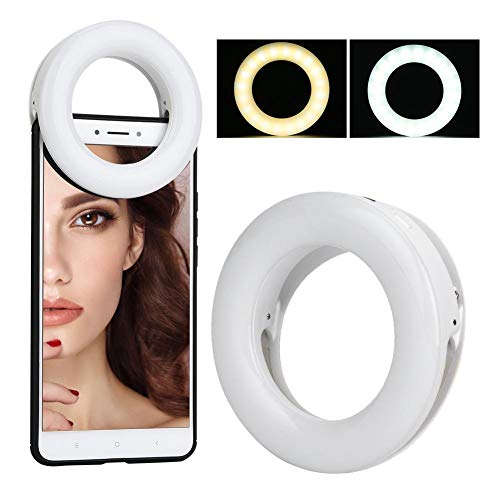 Selfie Ring Light, XJ-19 Portable USB Power 40 LED Camera Selfie Ring Fill Light 3200K-6500K con Clip elástico para cámara Smartphone Maquillaje Concierto en Vivo