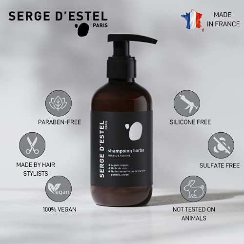 SERGE D'ESTEL PARIS Champú Barba sin Sulfatos 200ml Favorece el Crecer de la Barba Purifica y Suaviza la Barba. Fórmula 100% Vegana Made in Paris