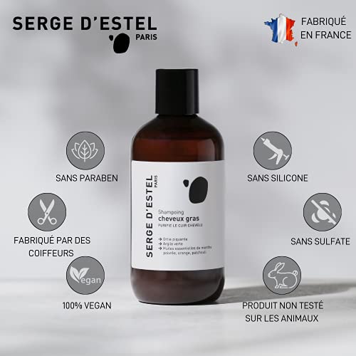 SERGE D'ESTEL PARIS Champú Cabellos Grasos sin Sulfatos 250ml Purifica y Regula el Exceso de Sebo del Cuero Cabelludo Aporta Brillo y Volumen Fórmula 100% Vegana Made in Paris