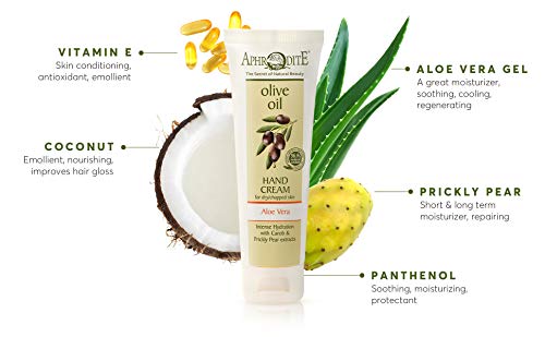 Set de crema de manos Afrodita. Crema de manos de hidratación intensiva elaborada a partir de aceite de oliva griego con aloe vera. Crema de manos para manos muy secas / manos agrietadas (75 ml)