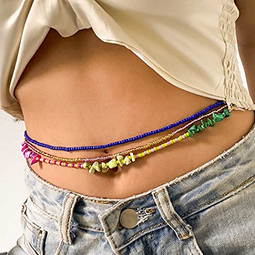 Sethain Cuentas africanas Cadena de cintura Turquesa Cadenas de vientre En capas Estómago Cadena de Bikini playa Joyas para el cuerpo para mujeres y niñas