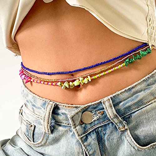 Sethain Cuentas africanas Cadena de cintura Turquesa Cadenas de vientre En capas Estómago Cadena de Bikini playa Joyas para el cuerpo para mujeres y niñas