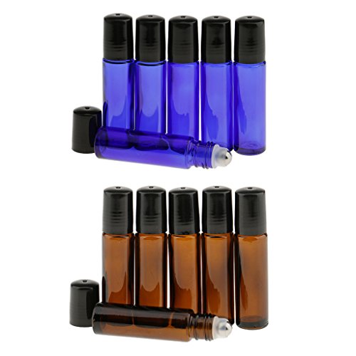 sharplace al por mayor Lote de 12 piezas 10 ml Mini vacío de cristal rollo de viaje de maquillaje botellas para aceite esencial Perfume color marrón oscuro + azul