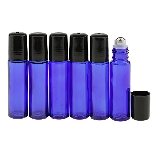 sharplace al por mayor Lote de 12 piezas 10 ml Mini vacío de cristal rollo de viaje de maquillaje botellas para aceite esencial Perfume color marrón oscuro + azul