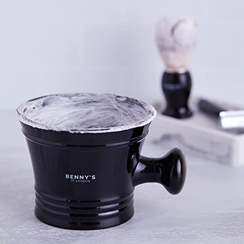 SHAVING BRUSH & BOWL GIFT SET - FromBenny's of London - Shaving Brush with the Acrylic Black Mug for Lathering Shave Soap and Cream