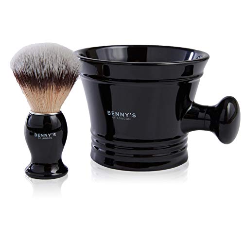 SHAVING BRUSH & BOWL GIFT SET - FromBenny's of London - Shaving Brush with the Acrylic Black Mug for Lathering Shave Soap and Cream