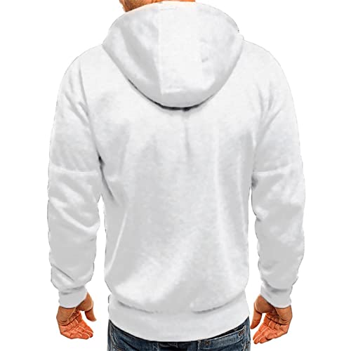 SHOBDW Barato Deportiva Sudadera Hombre Sólido con Capucha con Cremallera Hoodie Cárdigan Suéter Elástico Gruesos Cálido Abrigo Otoño e Invierno Liquidación Venta(White,L)