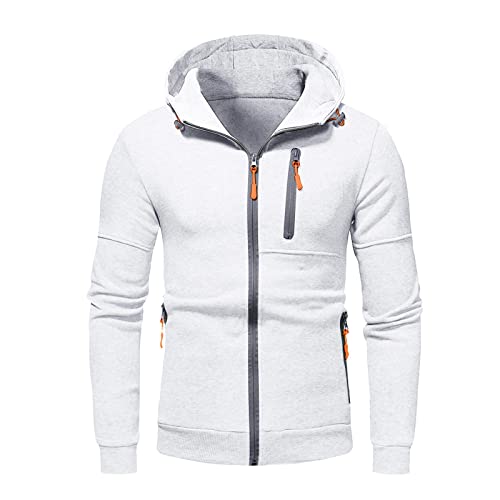 SHOBDW Barato Deportiva Sudadera Hombre Sólido con Capucha con Cremallera Hoodie Cárdigan Suéter Elástico Gruesos Cálido Abrigo Otoño e Invierno Liquidación Venta(White,L)