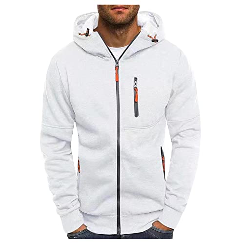 SHOBDW Barato Deportiva Sudadera Hombre Sólido con Capucha con Cremallera Hoodie Cárdigan Suéter Elástico Gruesos Cálido Abrigo Otoño e Invierno Liquidación Venta(White,L)