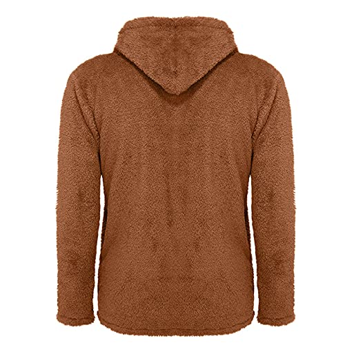 SHOBDW Sudaderas con capucha para hombre sherpa con capucha y manga larga con Cremallera chaquetas de forro polar mullido bolsillo delantero otoño invierno Outwear (Café,XL)