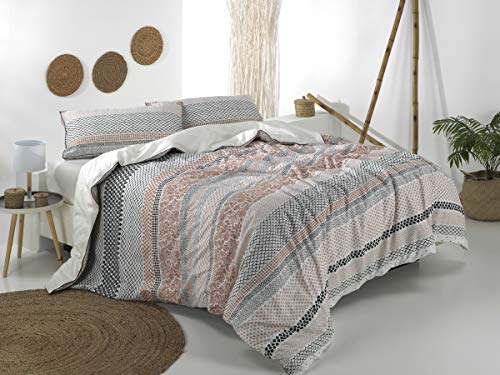 Sibiles - Juego Funda Nórdica Cama Etnica Cierre Botones Cama 90, 105, 135, 150, 180 y 200 Morocco Tan (Cama 135/150)