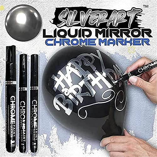 Silver Art Liquid Mirror Chrome Marker, Permanent Quick Dry Diy Highlight Pen, Liquid Chrome Alcohol Paint Pump Marker, Oil-based Paint Marker Pen, Liquid Chrome Marker Set For On Any Surface (1Set)