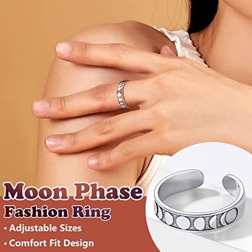 Silvora Anillos de fase lunar para mujeres niñas plata esterlina apilamiento anillos personalizado delicado regalo empaquetado