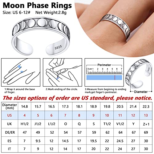 Silvora Anillos de fase lunar para mujeres niñas plata esterlina apilamiento anillos personalizado delicado regalo empaquetado