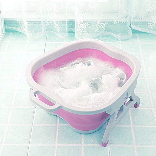 Sinbide Masajeador SPA para Pies Baño para su Relajación y Rejuvenecimiento Bañera de Pies Goma Cucharón con Burbujas Azul Rosa Plegable (Rosa)