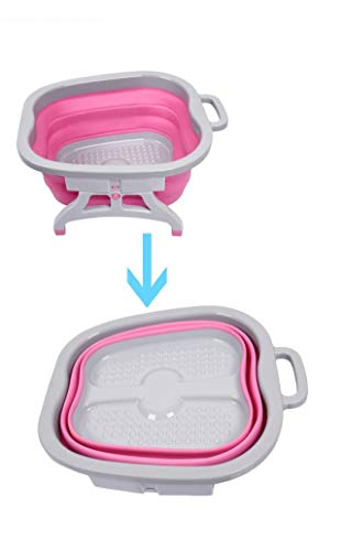 Sinbide Masajeador SPA para Pies Baño para su Relajación y Rejuvenecimiento Bañera de Pies Goma Cucharón con Burbujas Azul Rosa Plegable (Rosa)