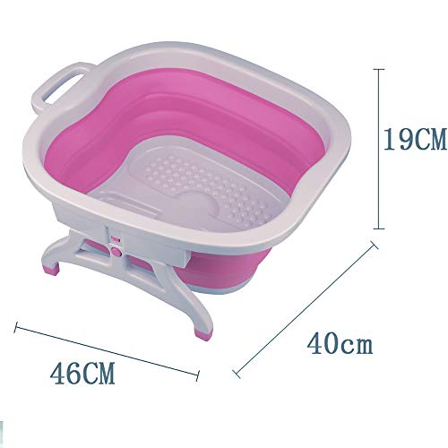 Sinbide Masajeador SPA para Pies Baño para su Relajación y Rejuvenecimiento Bañera de Pies Goma Cucharón con Burbujas Azul Rosa Plegable (Rosa)