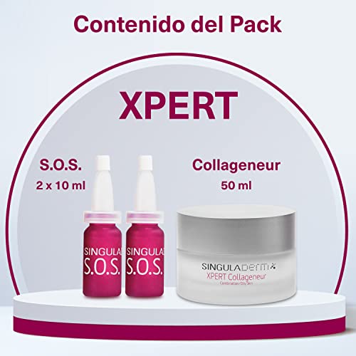 Singuladerm - Pack XPERT S.O.S. 20 ml Collageneur.M/G XPERT Collageneur mixta/grasa 50 ml, Efecto botox-like inmediato, Sérum facial, Crema reafirmante intensiva, Blanco