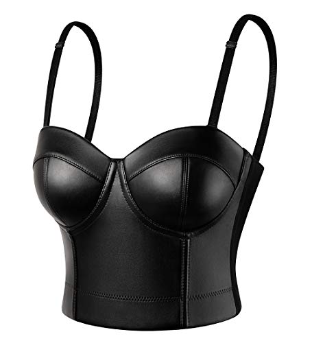 SLIMBELLE® Mujer PU Cuero Bustier Corsé Top de Piel Sintética Bra Gótico Steampunk Sexy Corset Overbust con Tirantes Sujetador para Club Party Madonna Estilo Corpiño Pechugón Disfraz de Fiesta