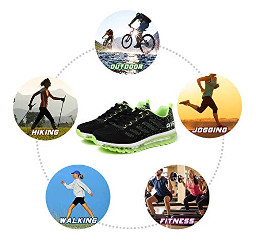 Smarten Zapatillas de Running Hombre Mujer Air Correr Deportes Calzado Verano Comodos Zapatillas Sport Black Green 38 EU