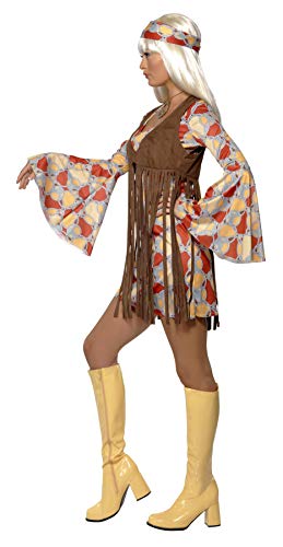 Smiffys-39435L Disfraz de chica guay de los 60, con vestido y chaleco de flecos, color estampado, L-EU Tamaño 44-46 (Smiffy's 39435L) , color/modelo surtido